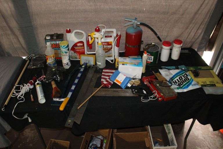Waterproof Sealer, Ortho Insect Killer, Hand Saw, Fire Extinguisher, Caulk, Caulk Gun, Screws, Clover Needlecraft, and Misc.