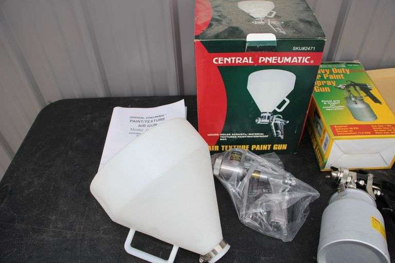 Pittsburgh Deep Throat Metal Punch Set, Illinois Industrial HVLP Spray Gun Holder, and Central Pneumatic Paint HD Air Paint Spray Gun