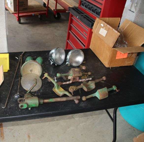 Misc. Oliver Parts: Brake Pedals, Head Lights, Light Mounts, New Lamps, Piggy Lamp Assembly, and Misc. Tractor Parts image