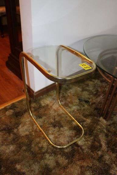 Circular Glass Top Coffee Table, Glass Top Side Table, and High Back Swivel Barstool