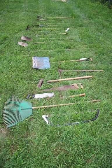 Shovels, Scoop Shovels, Rakes, Hand Saws, Hammer, Axe, Post Hole Diggers, Garden Hoe, and Misc. Hand Tools image
