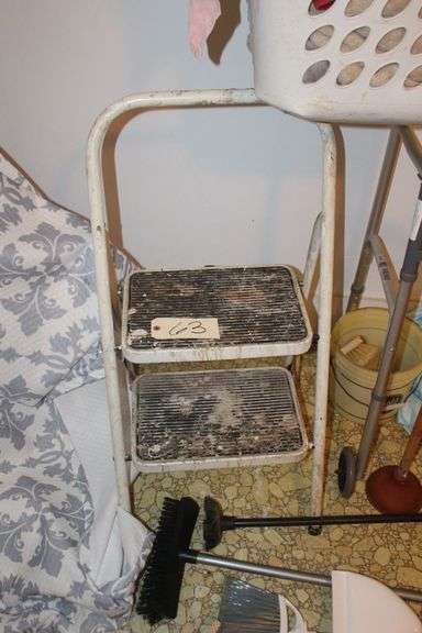 Step Stool, Walker, Brooms, Cane, Sheets, Door Gate, Towels, Plunger, and Misc.