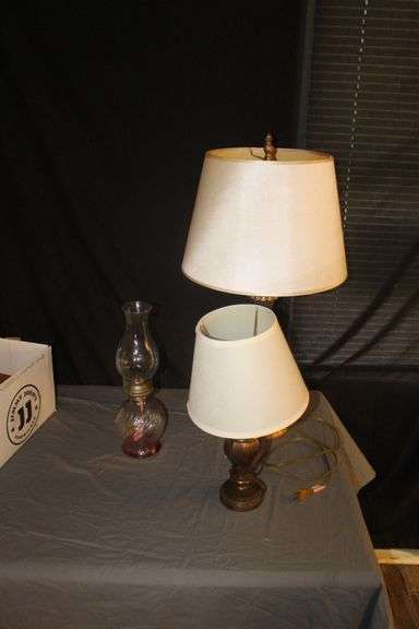 Oil Lamp with Globe and (2) Electric Lamps with Shades