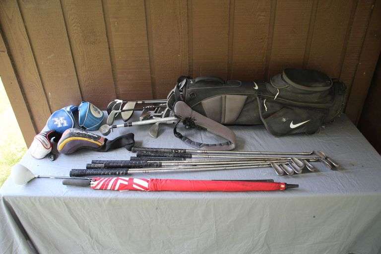 Left Handed Taylor Made, Adams, Burner by Taylormade Driver, Nike Bag, Ball Retriever, Golf Balls, and Misc. image