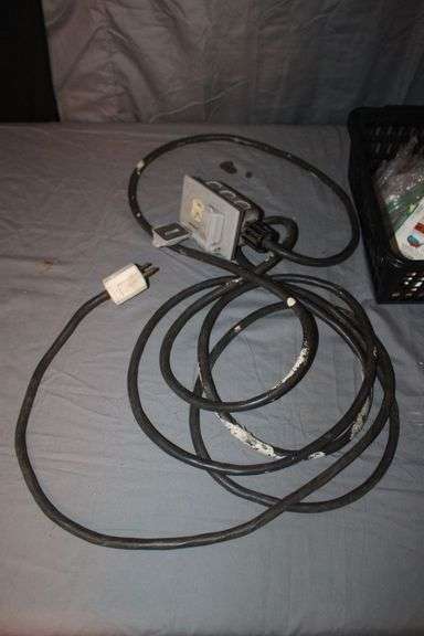 (4) Power Strips, Pittsburgh 2 Ton Jack, Jumper Cables, Electrical Cords, Fan, C-Clamp, Zip Ties, Tire Tool, and Misc.