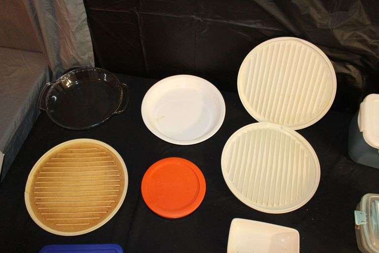 Pyrex Glass Dishes with Lids, (2) Anchor Hocking Glass Baking Dishes, Muffin Tray, Igloo Container, and Misc.