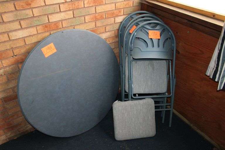 Circular Folding Table and (4) Cushioned Chairs image