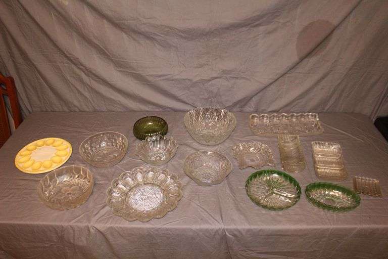 Glass Egg Plate, Glass Bowls, Glass Serving Trays, Candy Dishes, and Egg Plate