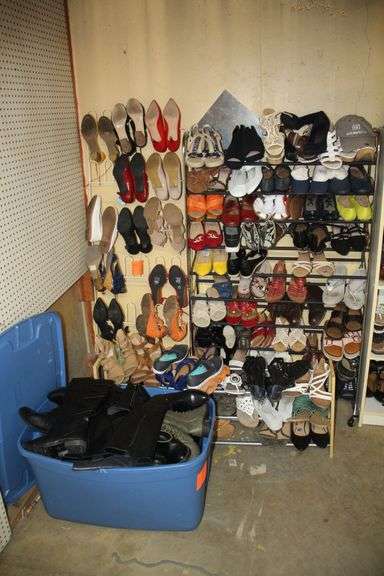 Misc. Womens Dress Shoes and (3) Shoe Racks