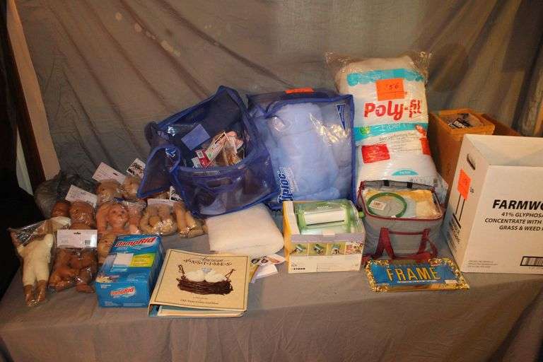 Poly-Fil Fiber Batting, Xyron 5 Inch Creative Station, Baby Doll Heads and Parts, Craft Book, License Frame, and Misc.