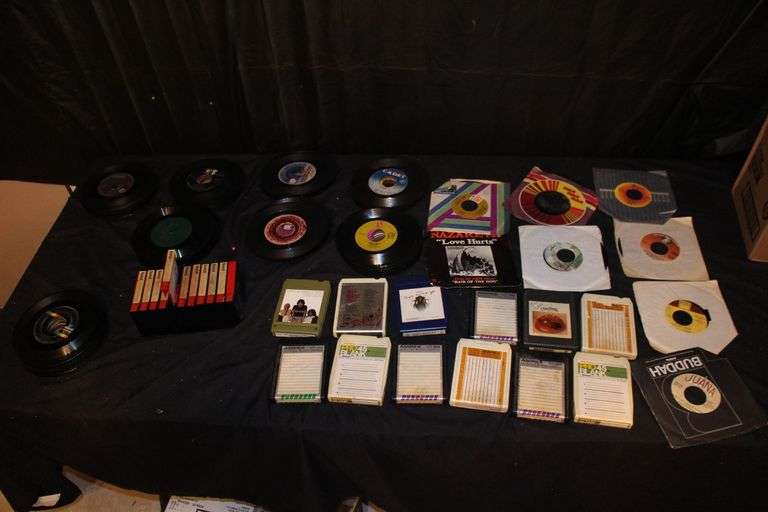 Misc. 8 Track Tapes, 45 Records, and Cassette Tape Case