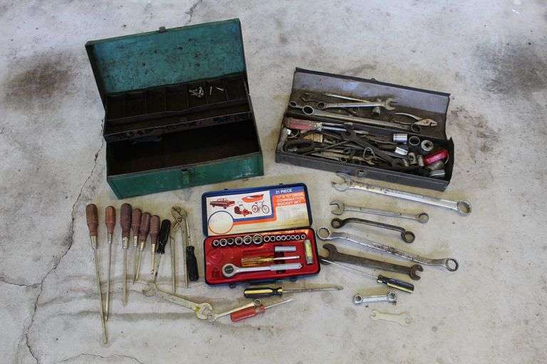 (2) Small Metal Toolboxes with Misc. Hand Tools image