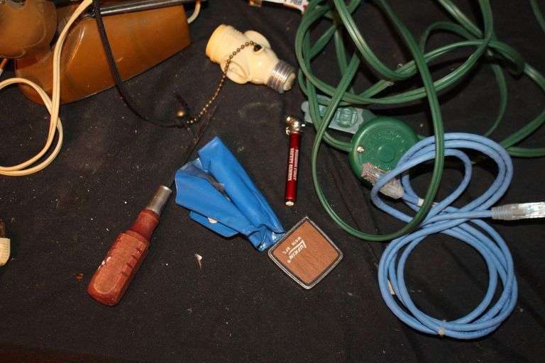 (2) Claw Hammers, Belden Electrical Wire, Electrical Cord, Abrasive Blade, Weatherstrip Tape, Lights, and Misc.