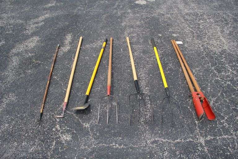 Pitch Forks, Post Hole Digger, Floor Scraper, Frog Gig, and Misc. image