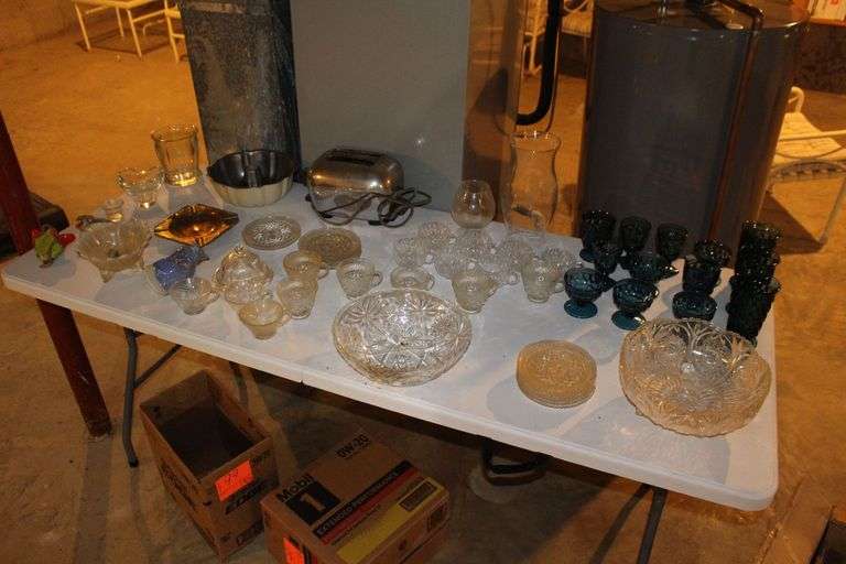 Punch Bowl, Glasses, Bowls, Toaster, Cake Pans, Ash Tray, and Misc. image