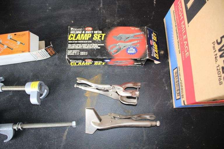 Larin 1 1/2 Ton Scissor Jack, Pittsburgh Coil Spring Compressor, and Pittsburgh Clamp Set