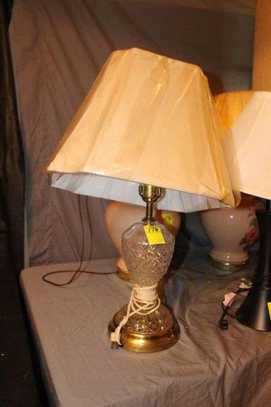 (2) White Lamps with Globes, (6) Lamps, (2) Wooden Base Lamps, and Golf Bag Lamp