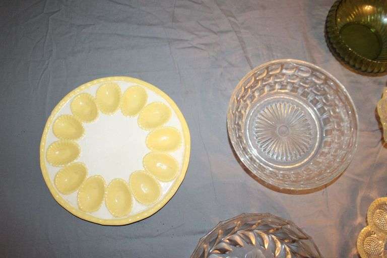 Glass Egg Plate, Glass Bowls, Glass Serving Trays, Candy Dishes, and Egg Plate