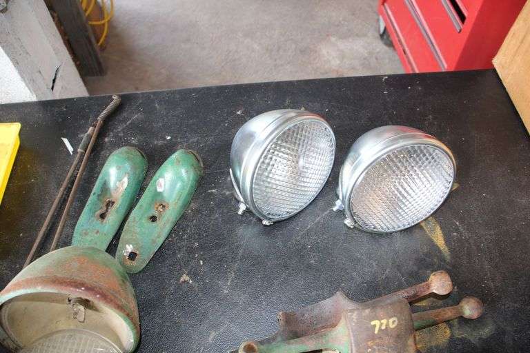 Misc. Oliver Parts: Brake Pedals, Head Lights, Light Mounts, New Lamps, Piggy Lamp Assembly, and Misc. Tractor Parts