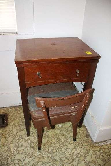Sewing Machine Table with Sears Kenmore Sewing Machine and Seat