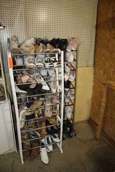 Womens Dress Shoes, Tennis Shoes, Boots, and Misc. Women's Shoes, and (2) Shoe Racks image