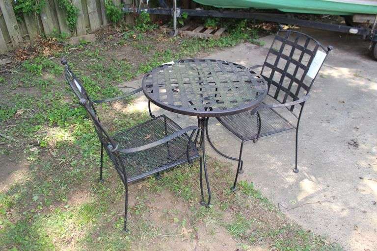(2) Wrought Iron Chairs and Circular Wrought Iron Table image