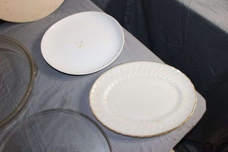 Turkey Platter, Glass Serving Plates, Microwave Turntable, Margarita Glasses, Pizza Pan, and Misc. Glasses