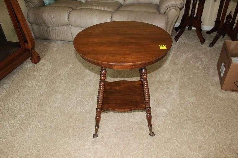 Round Side Table with Spindle Legs and Claw Ball Feet image