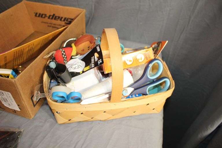 Sewing Thread, Gorilla Glue, Plastic Bolt Bin, Buttons, Table Cloths, Sewing Machine Parts, Gift Tags, and Misc.