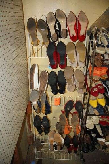 Misc. Womens Dress Shoes and (3) Shoe Racks