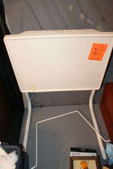 (2) Plastic Covered Trays, Plastic Bins, Plastic Tote, White Plastic End Table, Super Sliders, 3 Drawer Cubby, Fabric, and Misc.