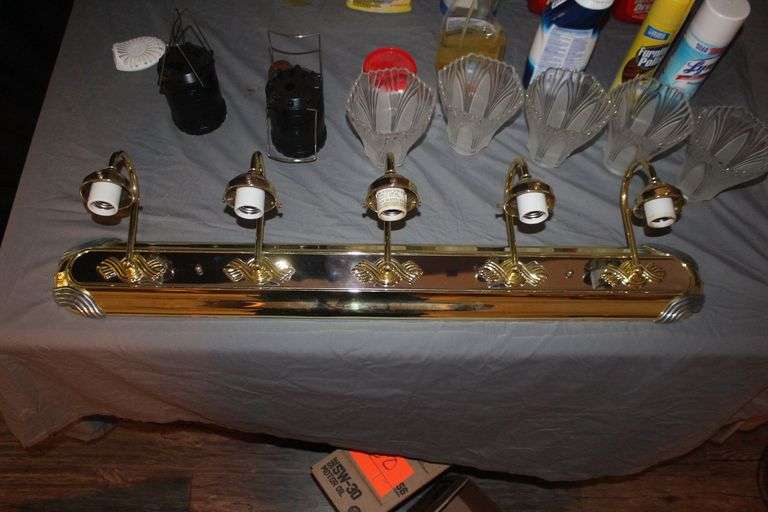 Vanity Light with (5) Globes, (2) Lanterns, Carpet Cleaner, and Misc. Cleaning Supplies