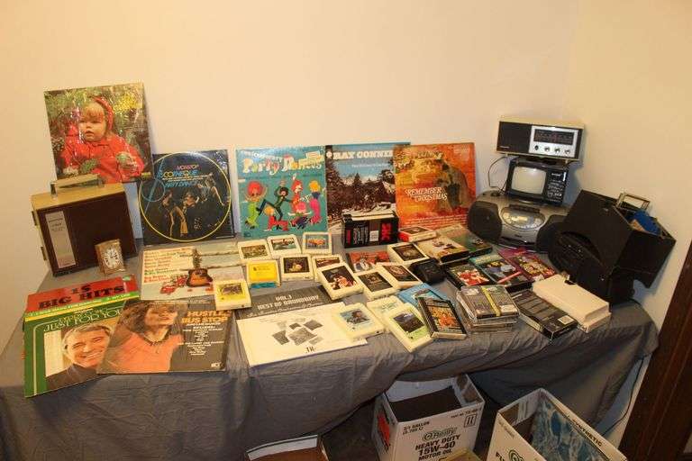 Radios, 8 Track Tapes, CDs, Records, VHS Tapes, Arthur Fulmer 8 Track Stereo, and Misc. image