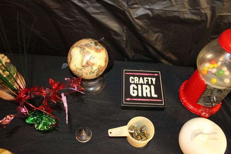 Houston's Gumball Machine, Glass Candy Dishes, Globe, Candles, Crafty Girl Sign, and Misc.
