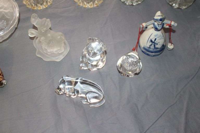 Pink Depression Candy Dish, Cake Stand, Candy Dishes, Glass Punch Bowl, Bells, and Misc. Glassware