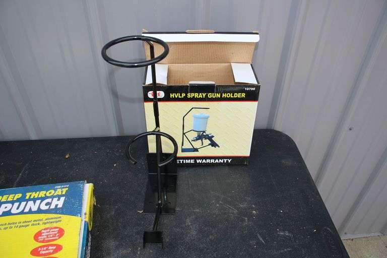 Pittsburgh Deep Throat Metal Punch Set, Illinois Industrial HVLP Spray Gun Holder, and Central Pneumatic Paint HD Air Paint Spray Gun