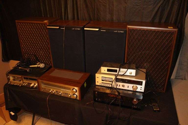 (2) Sansui SP-X7700 Speakers, (2) Pioneer CS-822 Speakers, Pioneer Stereo Cassette Deck, Technics Stereo Receiver, Integra Stereo System, Technics Stereo Cassette Deck, and Panasonic Audio Timer