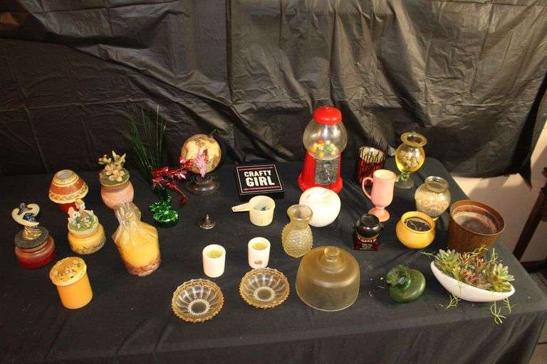 Houston's Gumball Machine, Glass Candy Dishes, Globe, Candles, Crafty Girl Sign, and Misc.