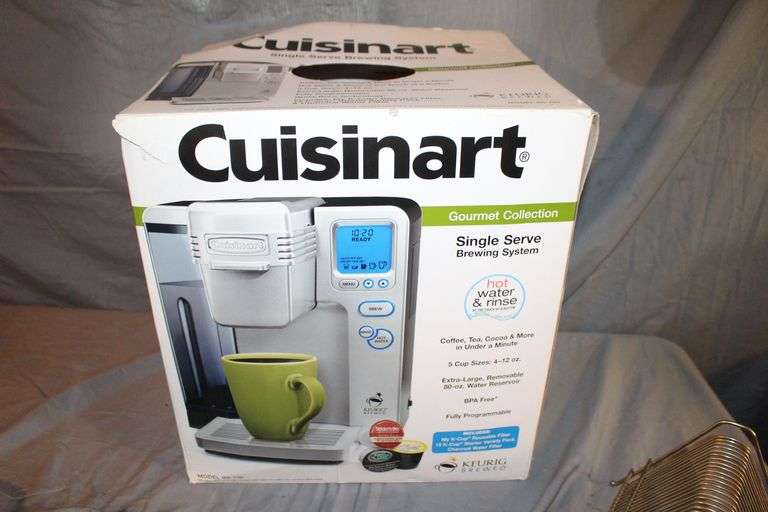 RCA 5 Disc Changer Stereo, (2) RCA Speakers, AKAI X-2000s Integrated Circuit Tape Reel, and Cuisinart Coffee Maker