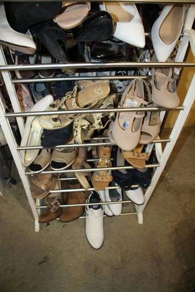 Womens Dress Shoes, Tennis Shoes, Boots, and Misc. Women's Shoes, and (2) Shoe Racks