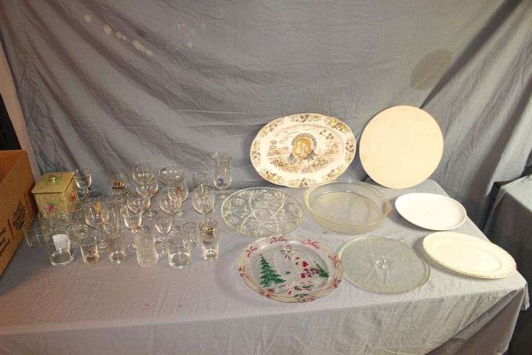 Turkey Platter, Glass Serving Plates, Microwave Turntable, Margarita Glasses, Pizza Pan, and Misc. Glasses