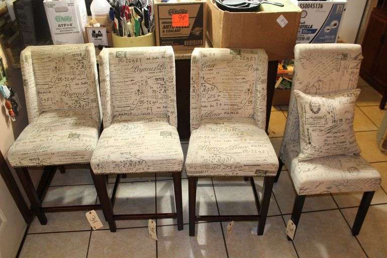 (3) Wing Back Cushioned Bar Stools, and High Back Cushioned Chair with Pillow image