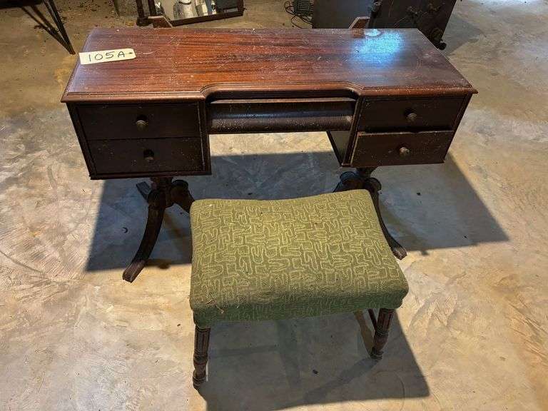 Vintage Makeup Vanity with Mirror and Stool image
