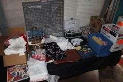 Pattern Cutting Boards, Sewing Pad, Thread, Fabric, Blanket Pieces, White Sew Quick, Crafting Supplies, and Misc.