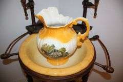 Wash Stand with Mirror, Wash Basin, and Pitcher