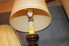 (2) White Lamps with Globes, (6) Lamps, (2) Wooden Base Lamps, and Golf Bag Lamp