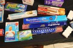 Reynolds Wrap, Swiffer Pads, Mr. Clean Magic Erasers, Pack Mate Vacu-Seal, Size Medium Rubber Gloves, and Misc.