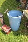 Sunbeam Grill, Rubbermaid Trash Can, Gott Cooler, and Simply 10.5 Gallon Metal Trash Can