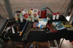 Waterproof Sealer, Ortho Insect Killer, Hand Saw, Fire Extinguisher, Caulk, Caulk Gun, Screws, Clover Needlecraft, and Misc.