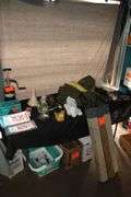 (3) Pairs ID Sawhorse Legs, Thorsen Allied Tool Kit, Pliers, Screwdrivers, License Plates, Halogen Headlight, Le Presse Food Slicer, Jacket, and Misc.